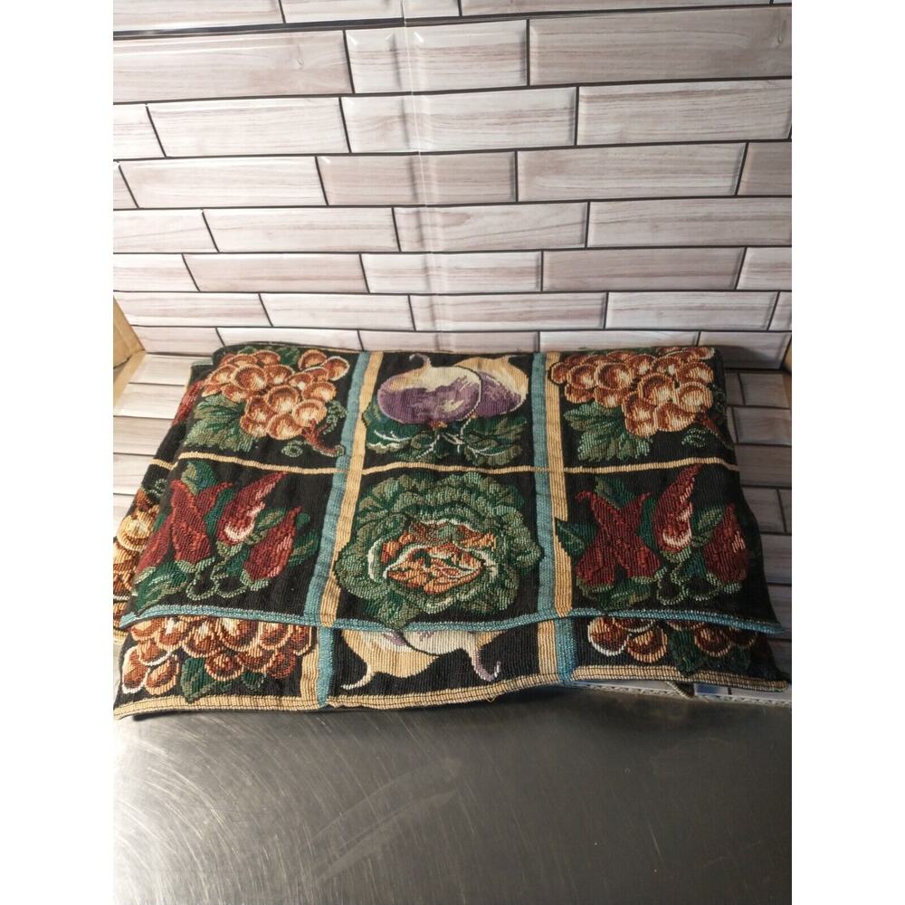 Tapestry Placemat Windham Weavers veggie fabric Vineyard Black 13x19 Vintage 90s